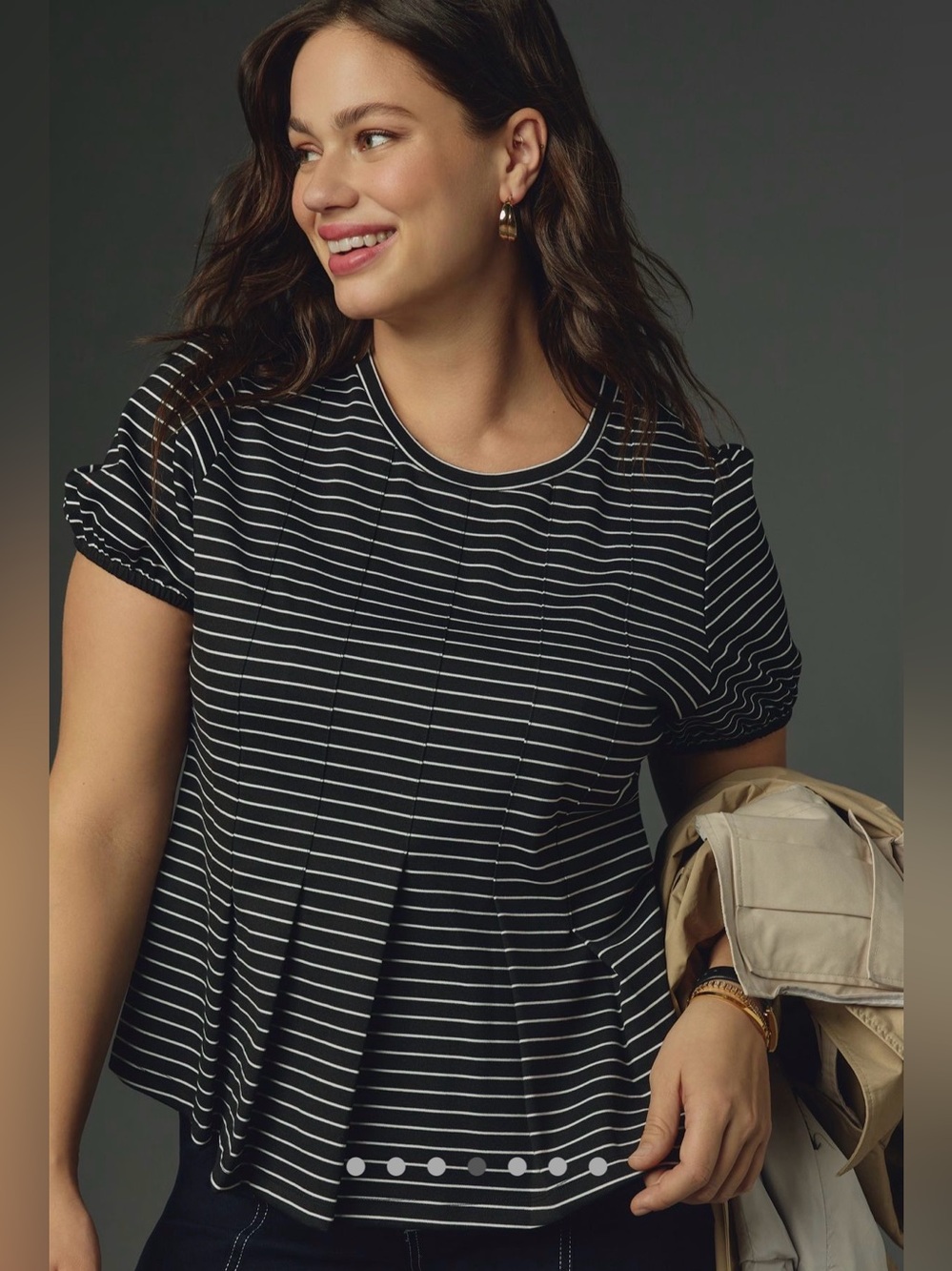 Maeve Anthropologie Black White Stripe Peplum Top XL Puff Sleeve Fit & Flare top